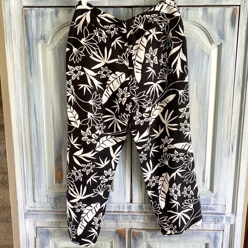 David Brooks Black and Cream Linen Blend Pants - Picture 2 of 11